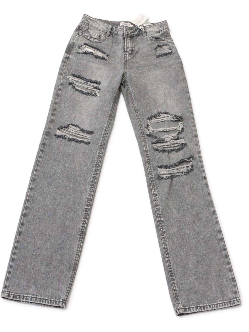 Distressed Gray/black High-Rise Straight Jeans - Women